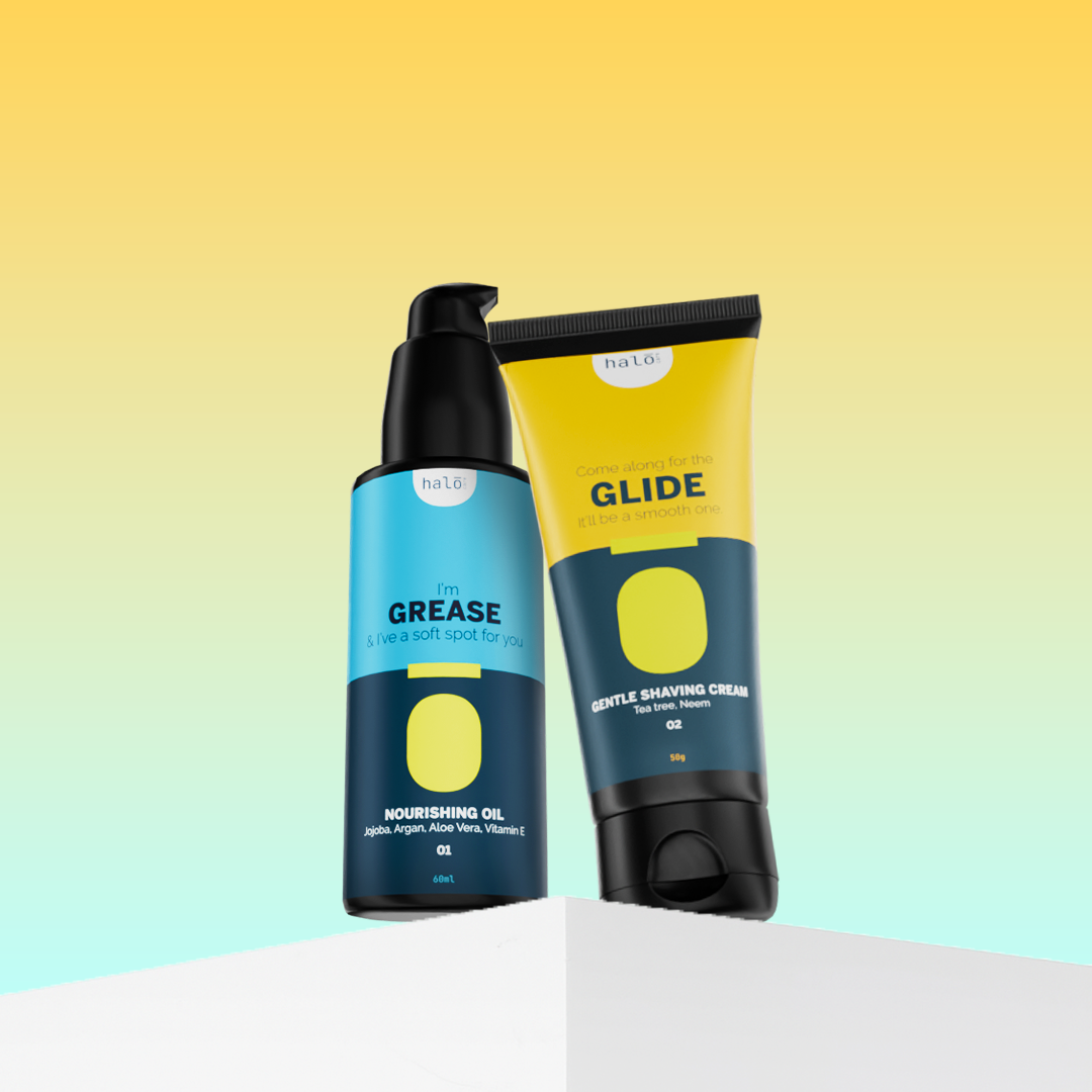 Pre-Shave Superstars : Pre-Shave Oil & Shaving Cream Kit Halo Carehalo care, halocare, men's care, men's personal care, facewash for men, sunscreen for men