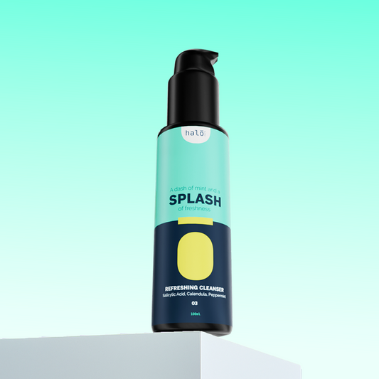 Splash: Daily Face Cleanser. Acne Killer, Pollution Defender, Super Refresher. Halo Carehalo care, halocare, men's care, men's personal care, facewash for men, sunscreen for men