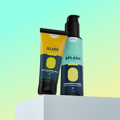 Shave and Chill: Shaving Cream & Aftershave Cleanser Kit Halo Carehalo care, halocare, men's care, men's personal care, facewash for men, sunscreen for men