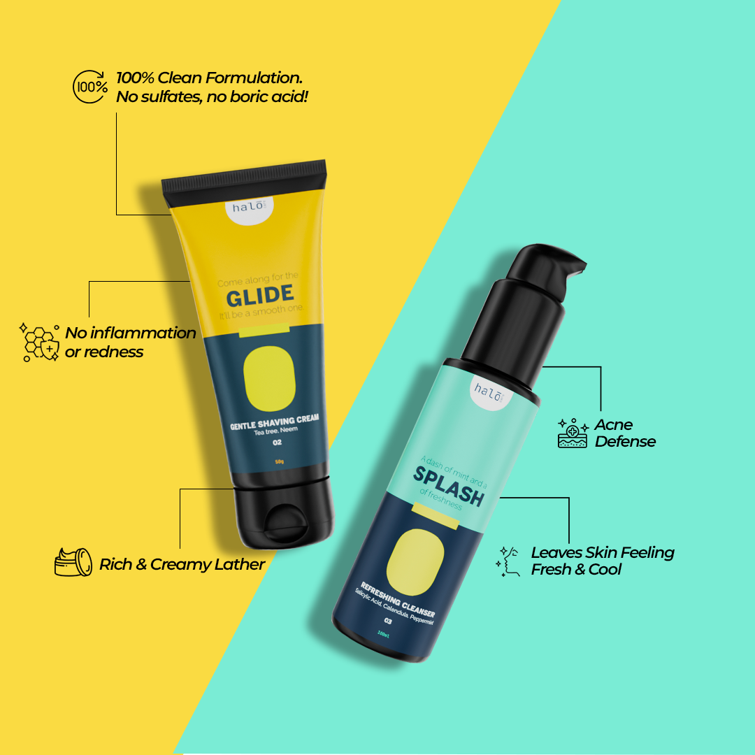 Shave and Chill: Shaving Cream & Aftershave Cleanser Kit Halo Carehalo care, halocare, men's care, men's personal care, facewash for men, sunscreen for men
