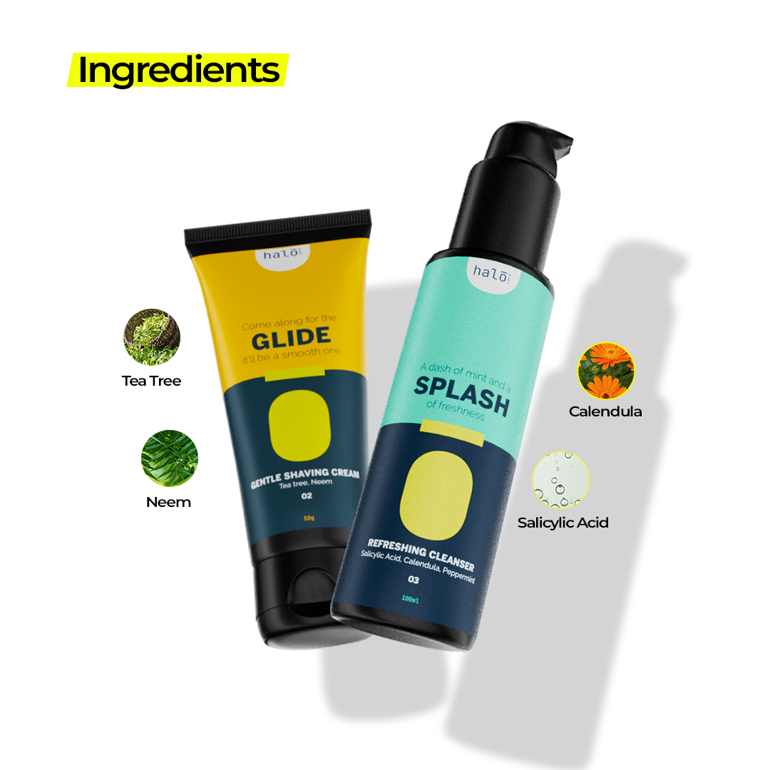 Shave and Chill: Shaving Cream & Aftershave Cleanser Kit Halo Carehalo care, halocare, men's care, men's personal care, facewash for men, sunscreen for men