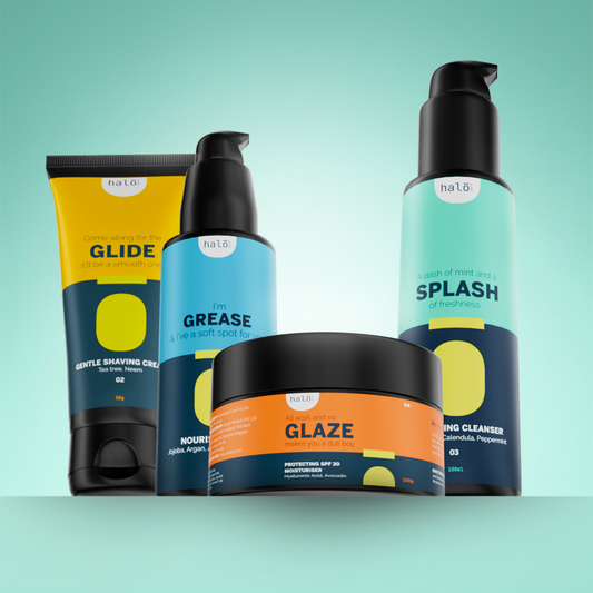 Boldly Bald Regime: The Perfect Head Shave Bundle Halo Carehalo care, halocare, men's care, men's personal care, facewash for men, sunscreen for men